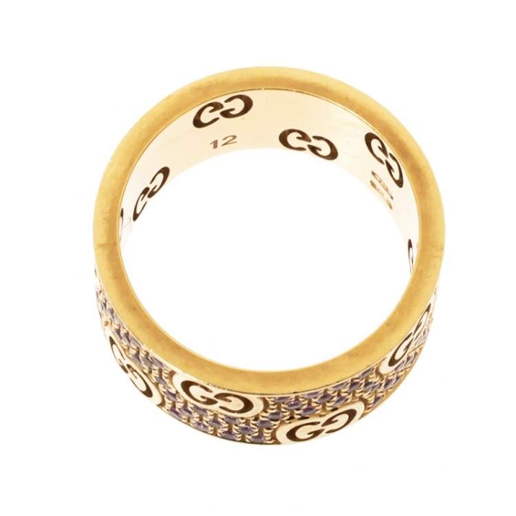 Pre Owned Gucci Icon Stardust Pink Sapphire 18K Rose Gold Band Ring Size 52