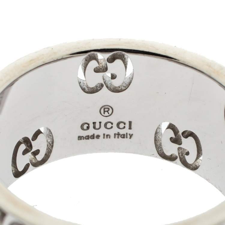 Pre Owned Gucci Icon Stardust Diamond 18K White Gold Band Ring Size 52