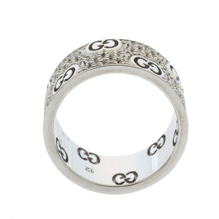 Pre Owned Gucci Icon Stardust Diamond 18K White Gold Band Ring Size 52