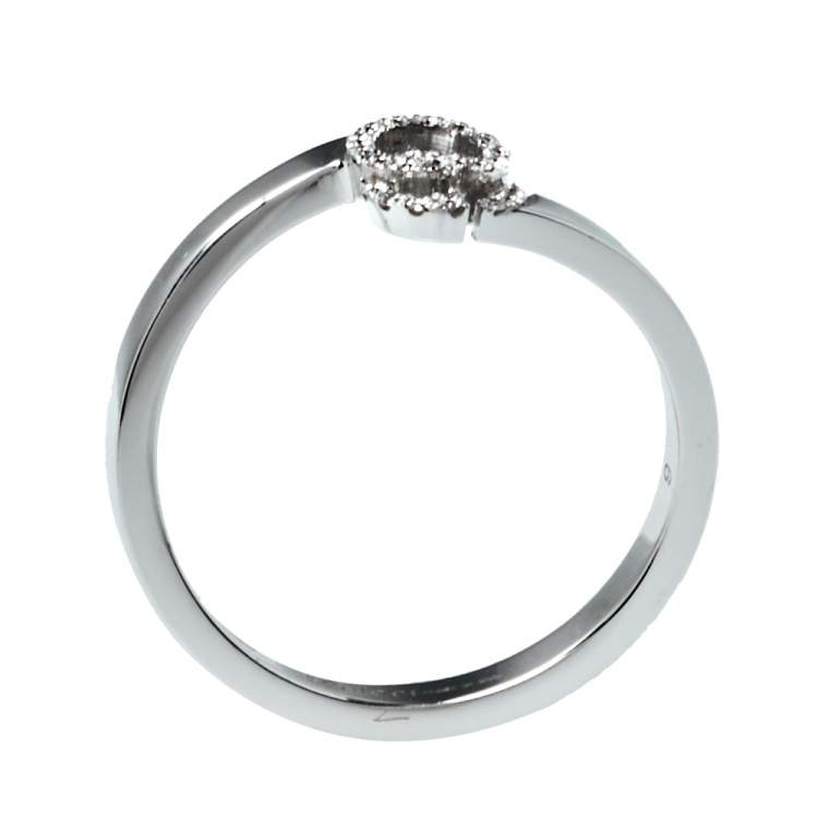 Pre Owned Gucci GG Running Diamond 18K White Gold Stack Ring Size 50