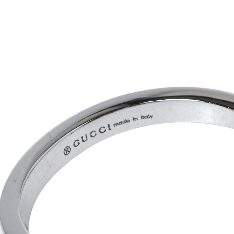 Pre Owned Gucci GG Running Diamond 18K White Gold Stack Ring Size 50