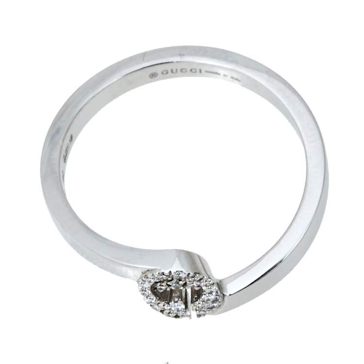 Pre Owned Gucci GG Running Diamond 18K White Gold Stack Ring Size 50