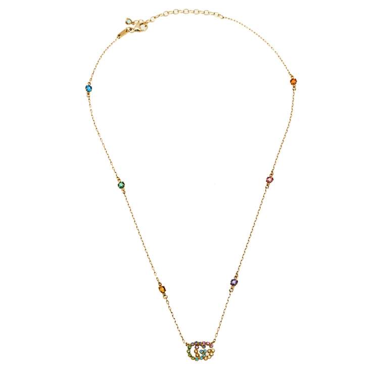 Pre Owned Gucci Multi-Colored Stone 18K Yellow Gold Station Necklace