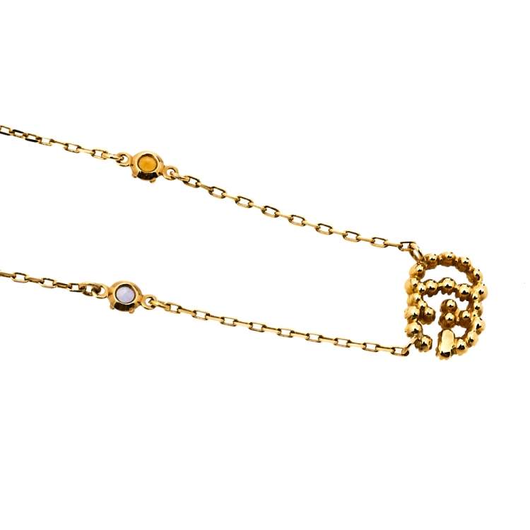 Pre Owned Gucci Multi-Colored Stone 18K Yellow Gold Station Necklace