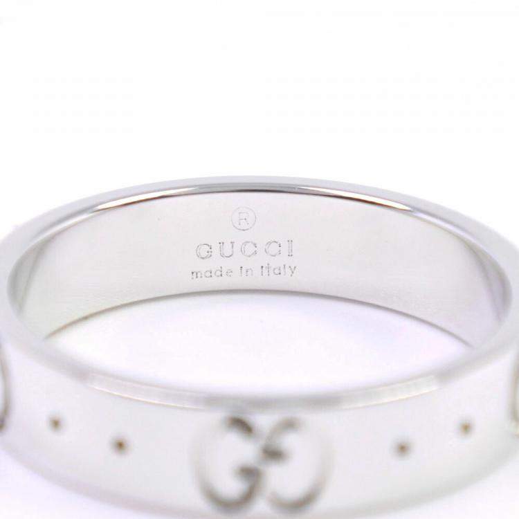 Pre Owned Gucci 18K White Gold Icon Ring Size EU 50.5