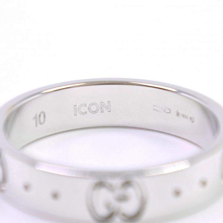 Pre Owned Gucci 18K White Gold Icon Ring Size EU 50.5