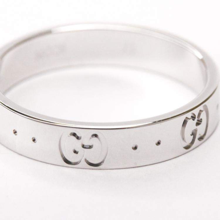 Pre Owned Gucci 18K White Gold Icon Band Ring Size EU 57