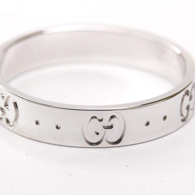 Pre Owned Gucci 18K White Gold Icon Band Ring Size EU 57