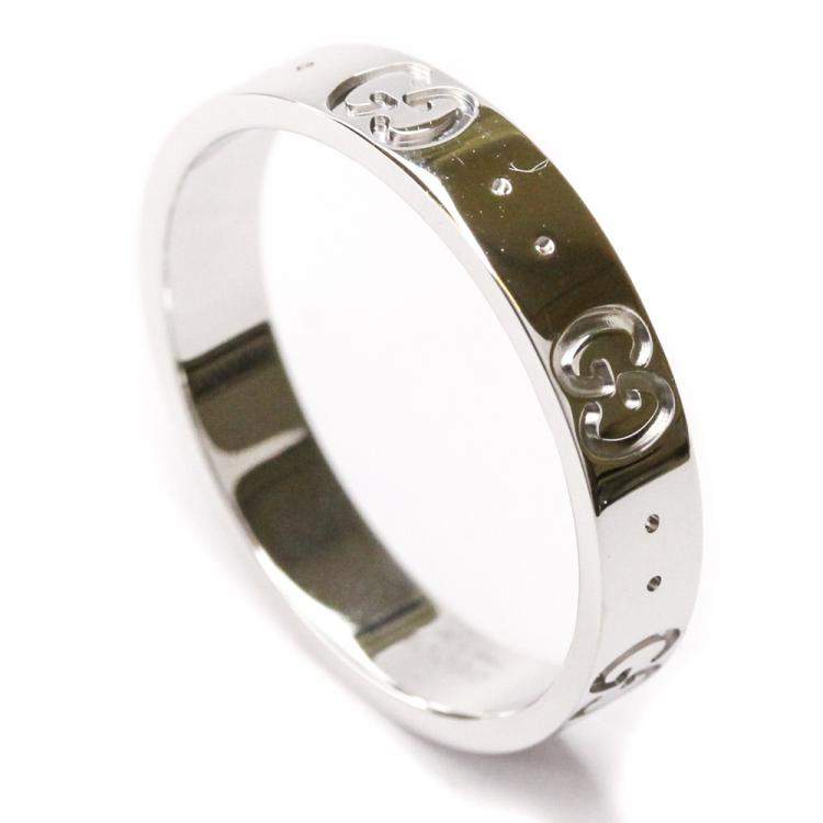 Pre Owned Gucci 18K White Gold Icon Band Ring Size EU 57