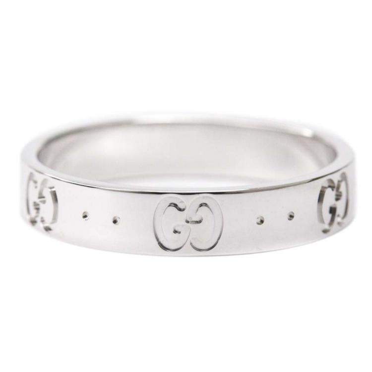Pre Owned Gucci 18K White Gold Icon Band Ring Size EU 57