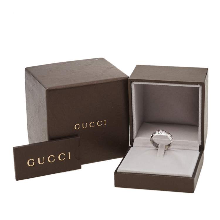 Pre Owned Gucci Icon Diamond 18K White Gold Bold Ring Size 57