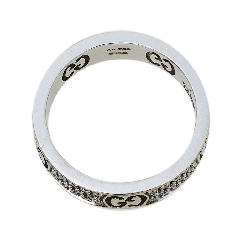 Pre Owned Gucci Icon Diamond 18k White Gold Band Ring Size 50