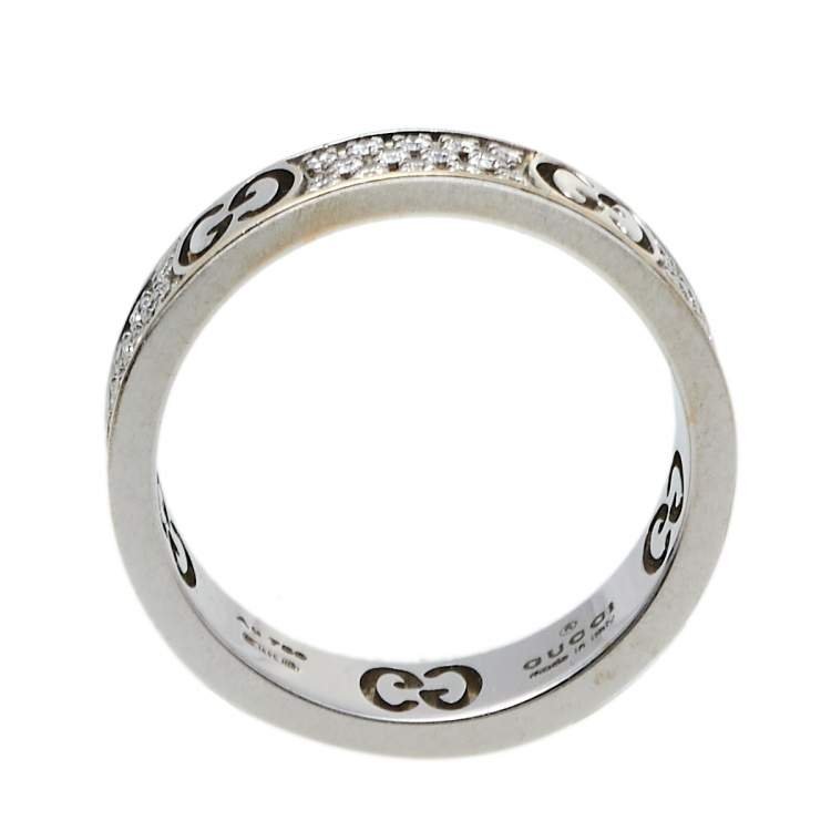 Pre Owned Gucci Icon Diamond 18k White Gold Band Ring Size 50