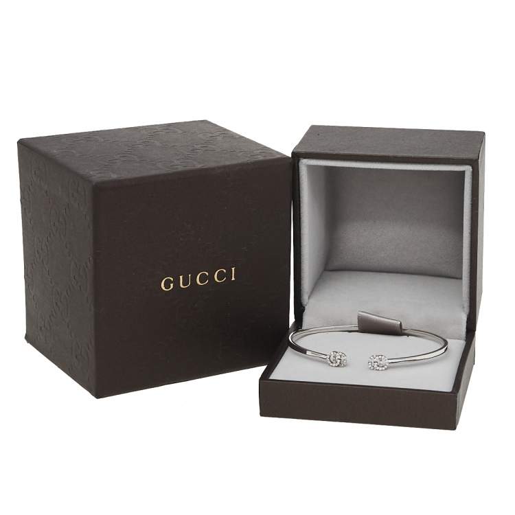 Pre Owned Gucci GG Running Diamond 18K White Gold Open Cuff Bracelet