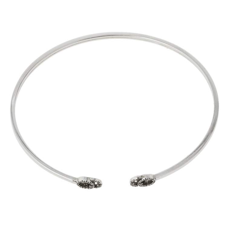 Pre Owned Gucci GG Running Diamond 18K White Gold Open Cuff Bracelet
