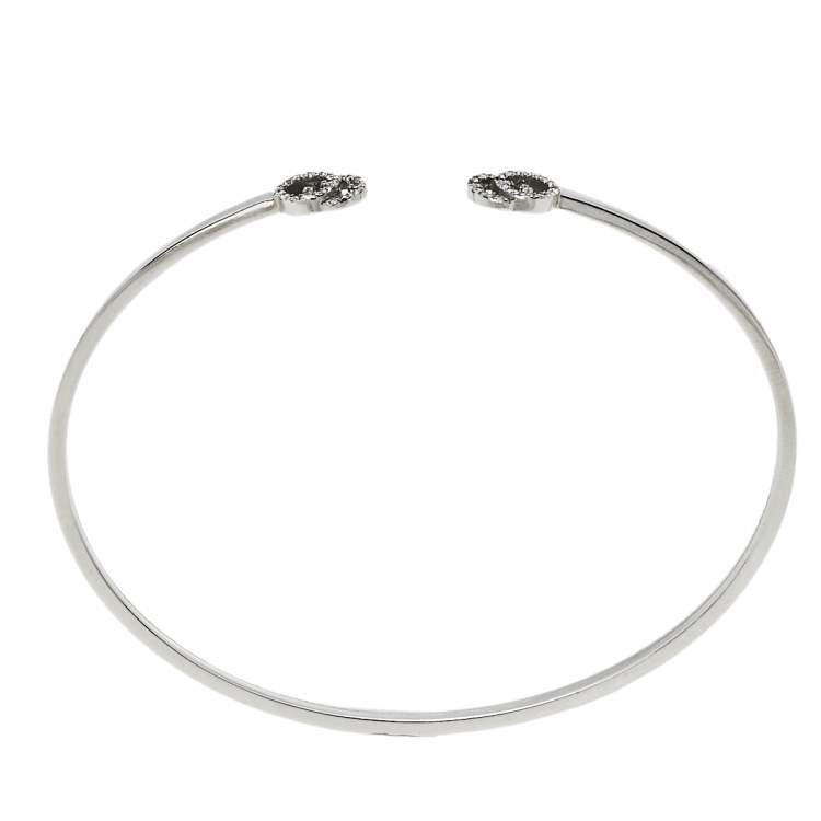 Pre Owned Gucci GG Running Diamond 18K White Gold Open Cuff Bracelet