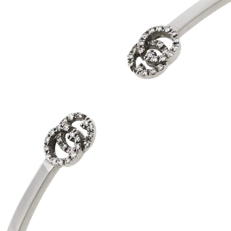 Pre Owned Gucci GG Running Diamond 18K White Gold Open Cuff Bracelet