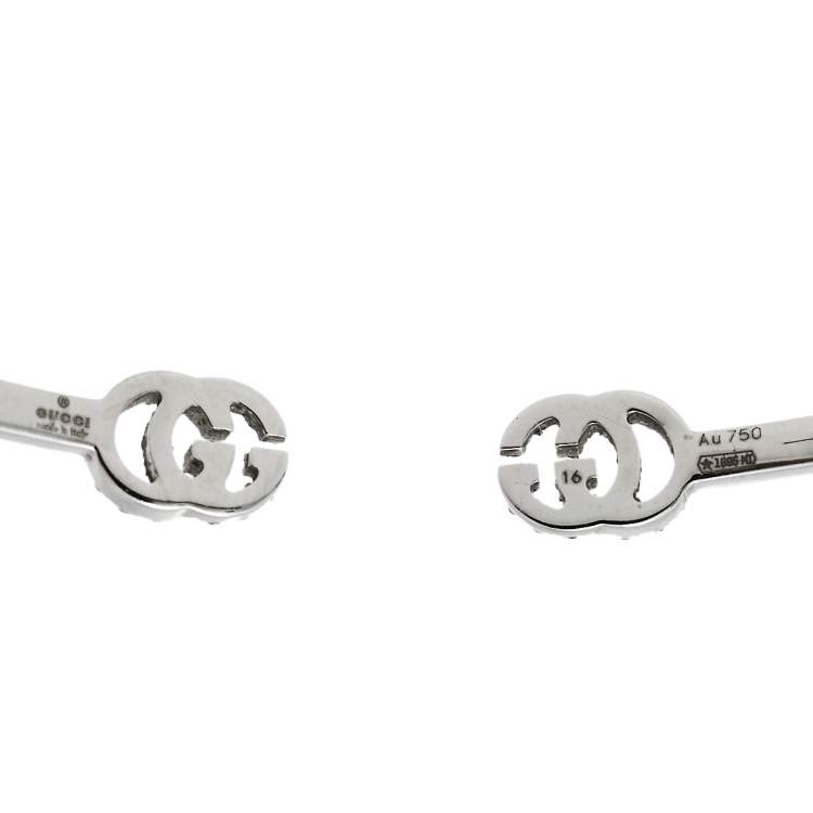 Pre Owned Gucci GG Running Diamond 18K White Gold Open Cuff Bracelet