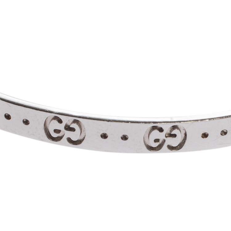 Pre Owned Gucci GG Motif 18K White Gold Narrow Open Cuff Bracelet 