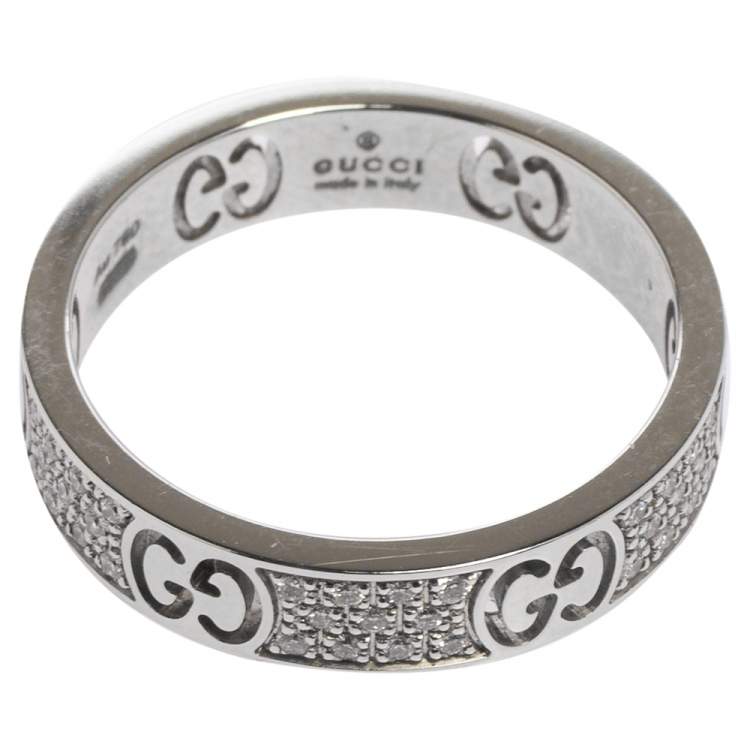 Pre Owned Gucci Icon Diamond 18k White Gold Band Ring Size 53