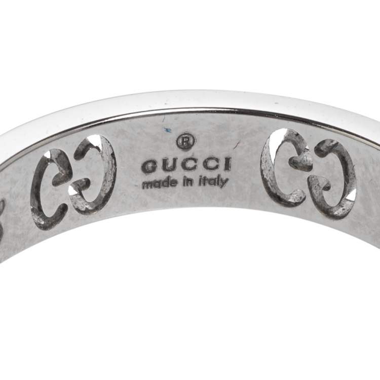 Pre Owned Gucci Icon Diamond 18k White Gold Band Ring Size 53