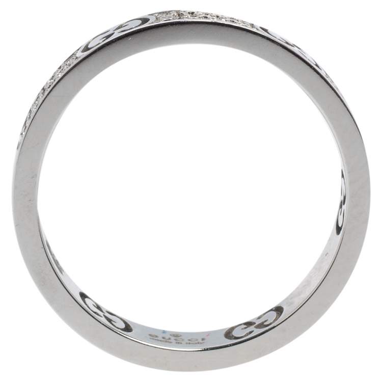 Pre Owned Gucci Icon Diamond 18k White Gold Band Ring Size 53