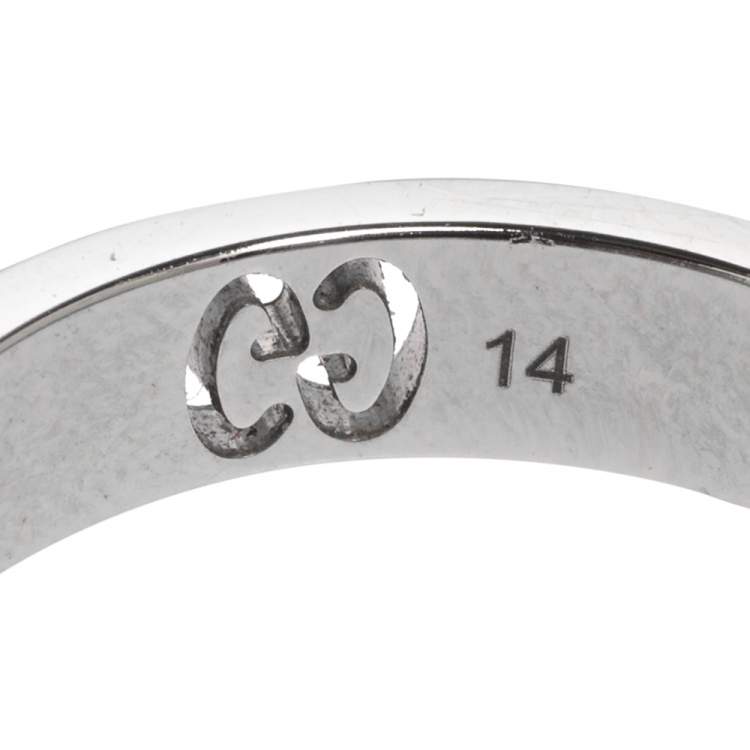 Pre Owned Gucci Icon Diamond 18k White Gold Band Ring Size 53
