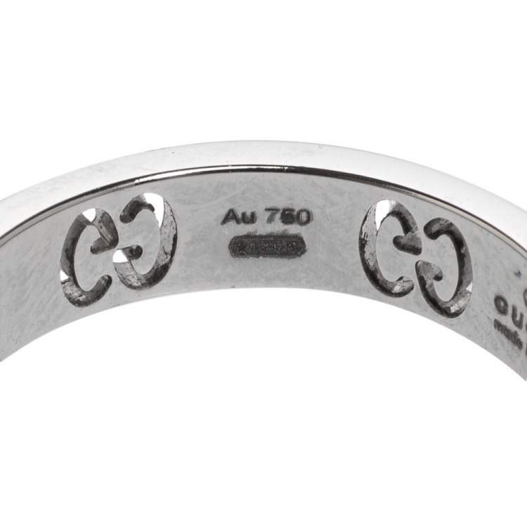 Pre Owned Gucci Icon Diamond 18k White Gold Band Ring Size 53