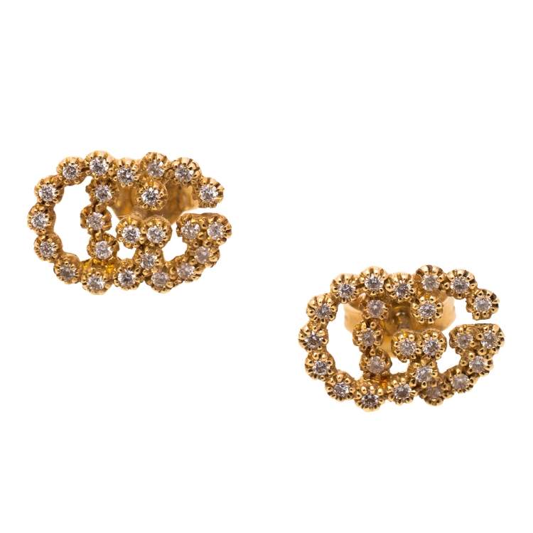 Pre Owned Gucci GG Running Diamond 18K Yellow Gold Stud Earrings