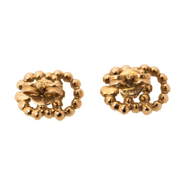 Pre Owned Gucci GG Running Diamond 18K Yellow Gold Stud Earrings