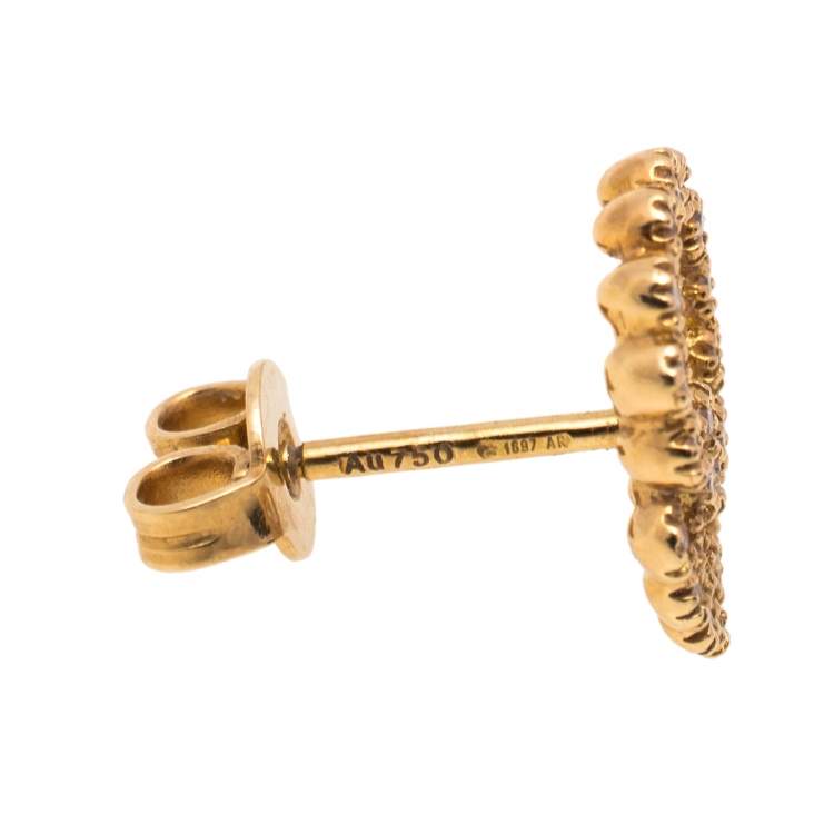 Pre Owned Gucci GG Running Diamond 18K Yellow Gold Stud Earrings