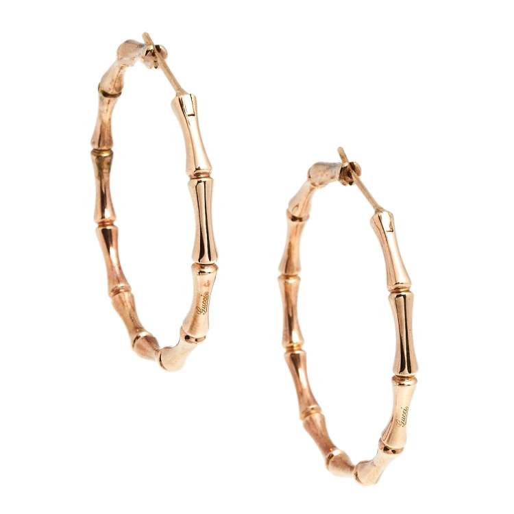 Pre Owned Gucci Bamboo 18K Rose Gold Hoop Earrings