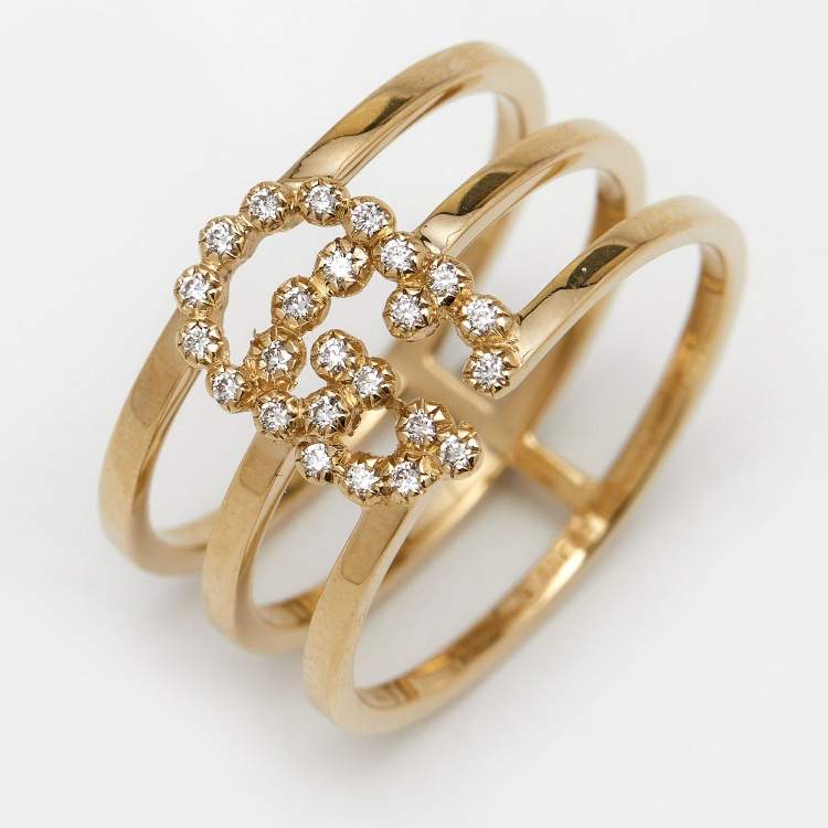 Pre Owned Gucci Running G Diamond 18k Yellow Gold Ring Size 56