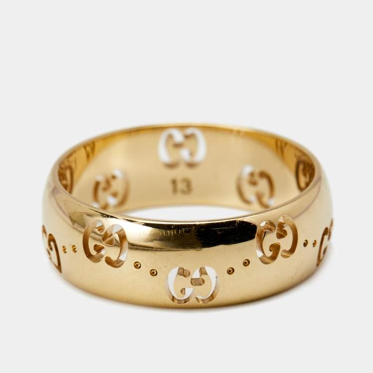 Pre Owned Gucci Icon Openwork 18K Yellow Gold Band Ring Size 52