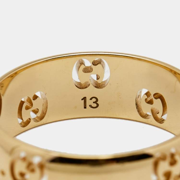 Pre Owned Gucci Icon Openwork 18K Yellow Gold Band Ring Size 52