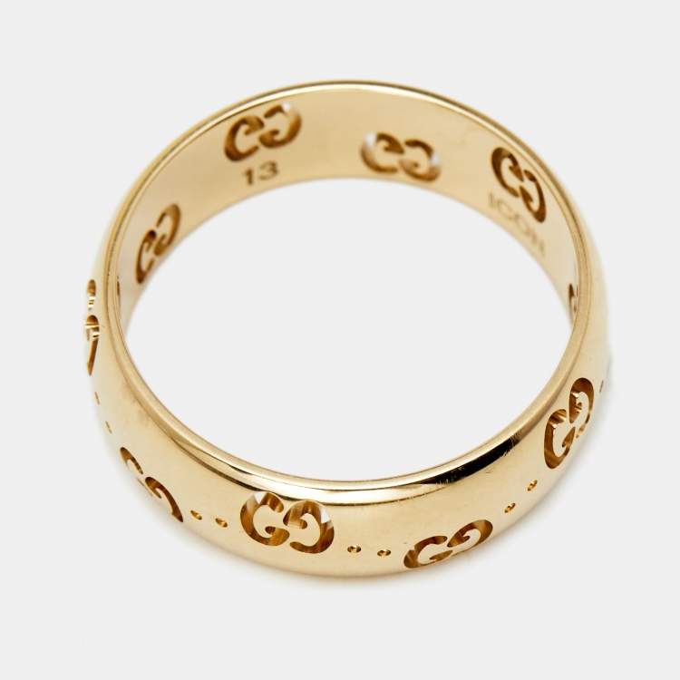 Pre Owned Gucci Icon Openwork 18K Yellow Gold Band Ring Size 52