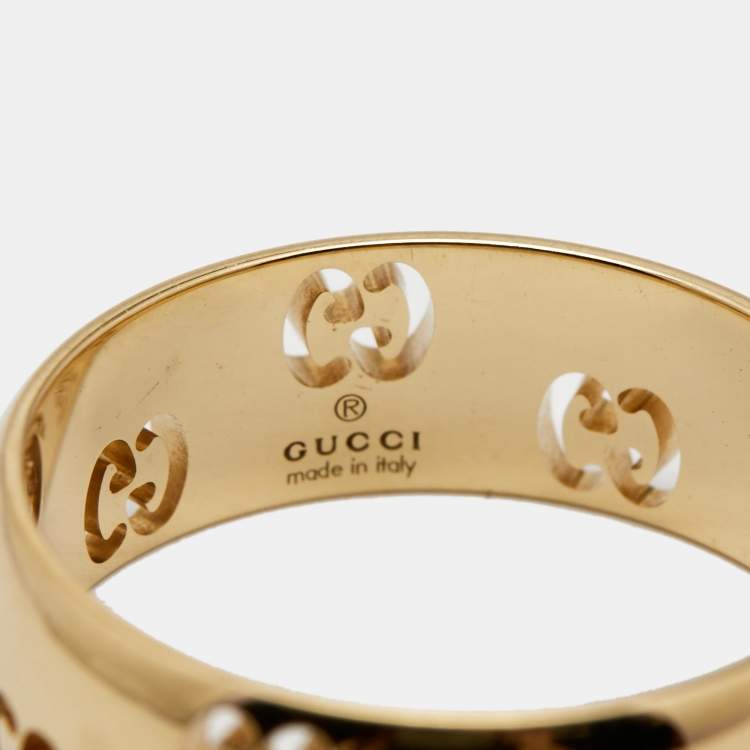 Pre Owned Gucci Icon Openwork 18K Yellow Gold Band Ring Size 52