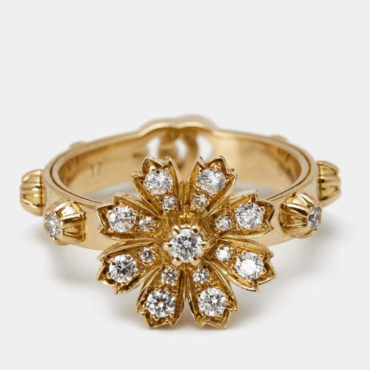 domein vingerafdruk Er is een trend Gucci Flora Diamonds 18k Yellow Gold Ring Size 57 Gucci | TLC