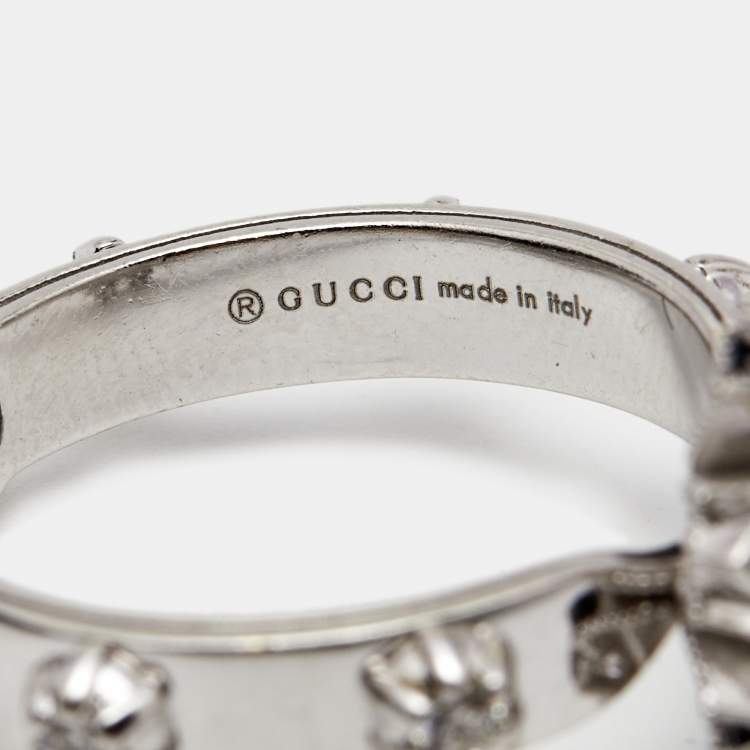 Pre Owned Gucci Flora Diamonds 18k White Gold Ring Size 57