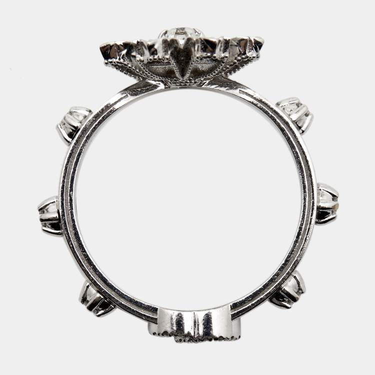 Pre Owned Gucci Flora Diamonds 18k White Gold Ring Size 57