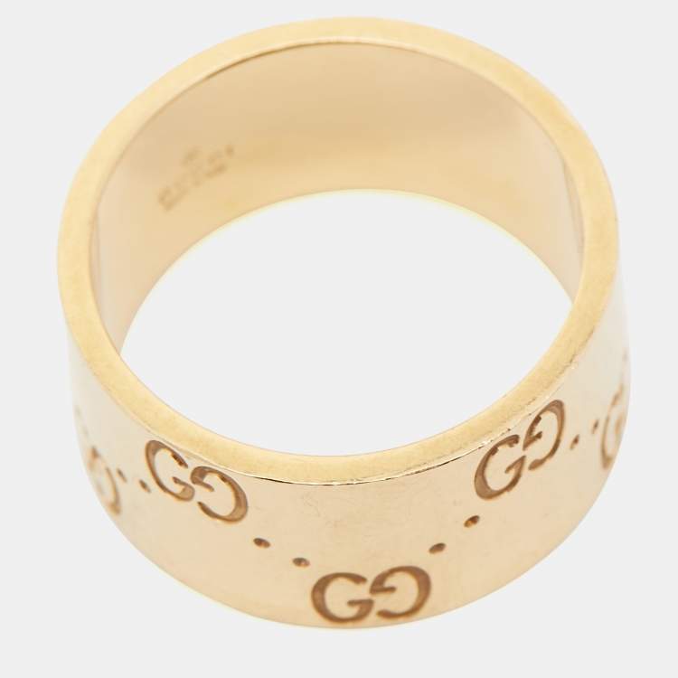 Pre Owned Gucci Icon 18K Yellow Gold Hammered Wide Band Ring Size 49