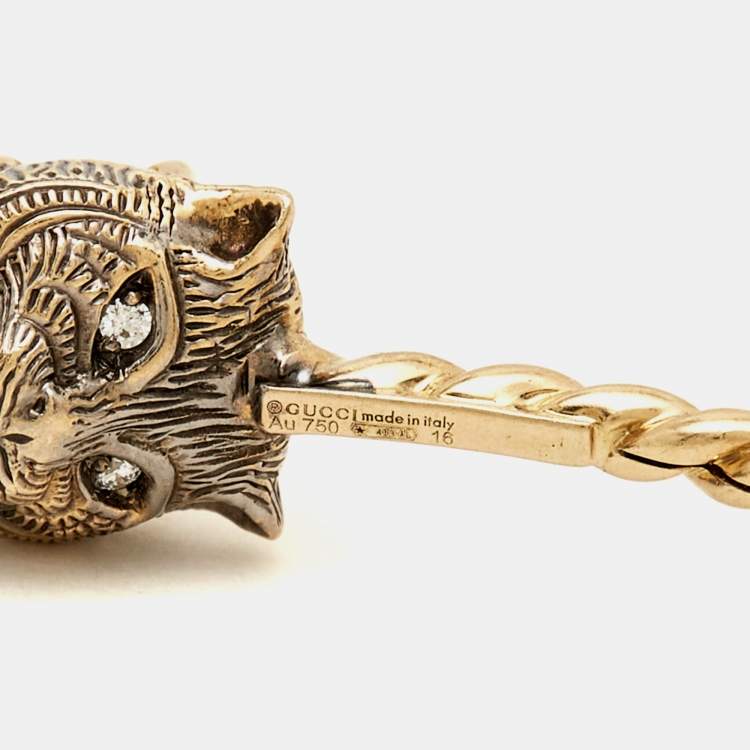 Pre Owned Gucci Marche des Merveilles Feline Diamond Aquamarine Pink Tourmaline 18K Yellow Gold Cuff Bracelet 16