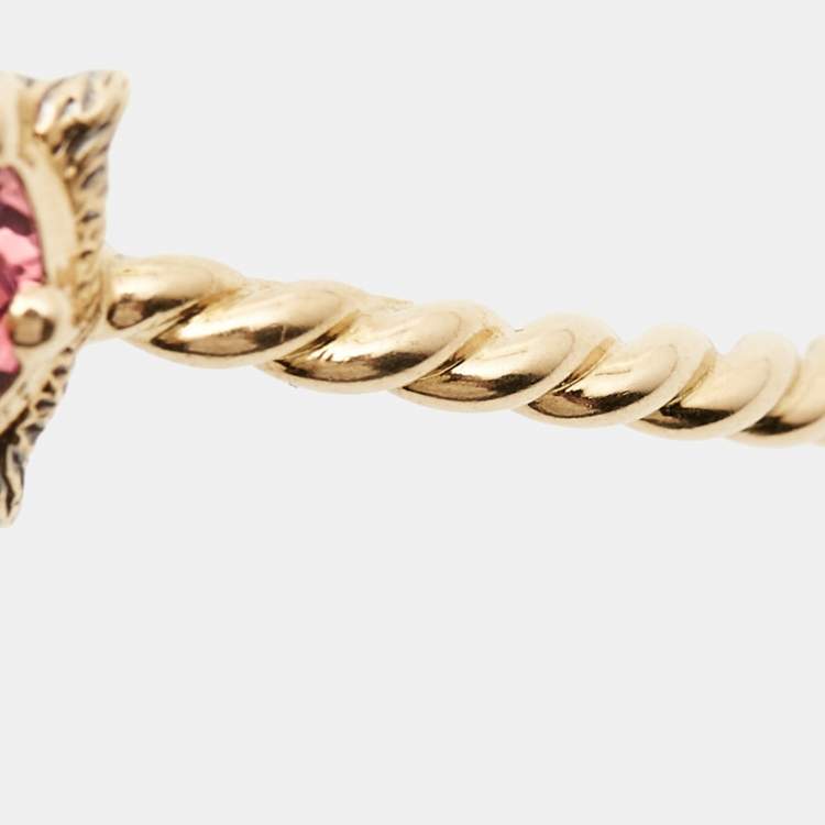 Pre Owned Gucci Marche des Merveilles Feline Diamond Aquamarine Pink Tourmaline 18K Yellow Gold Cuff Bracelet 16