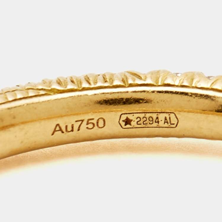 Pre Owned Gucci Ouroboros Diamond Pavé Snake 18k Yellow Gold Ring Size 54