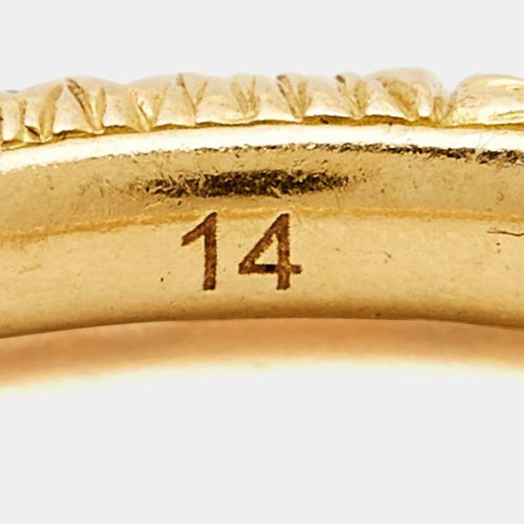 Pre Owned Gucci Ouroboros Diamond Pavé Snake 18k Yellow Gold Ring Size 54