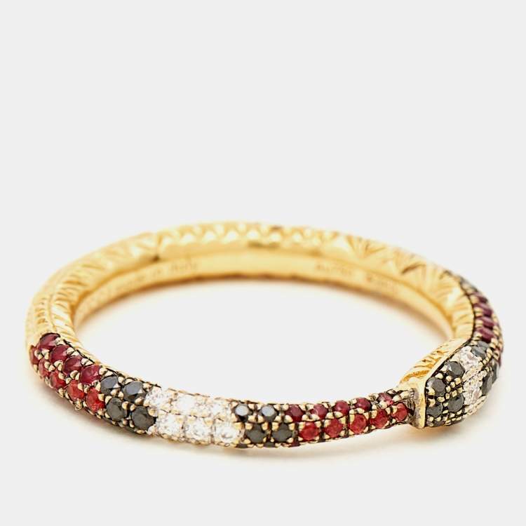 Pre Owned Gucci Ouroboros Multi Gemstone 18k Yellow Gold Ring Size 52