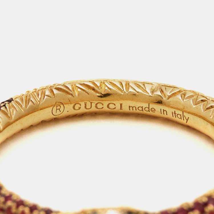 Pre Owned Gucci Ouroboros Multi Gemstone 18k Yellow Gold Ring Size 52