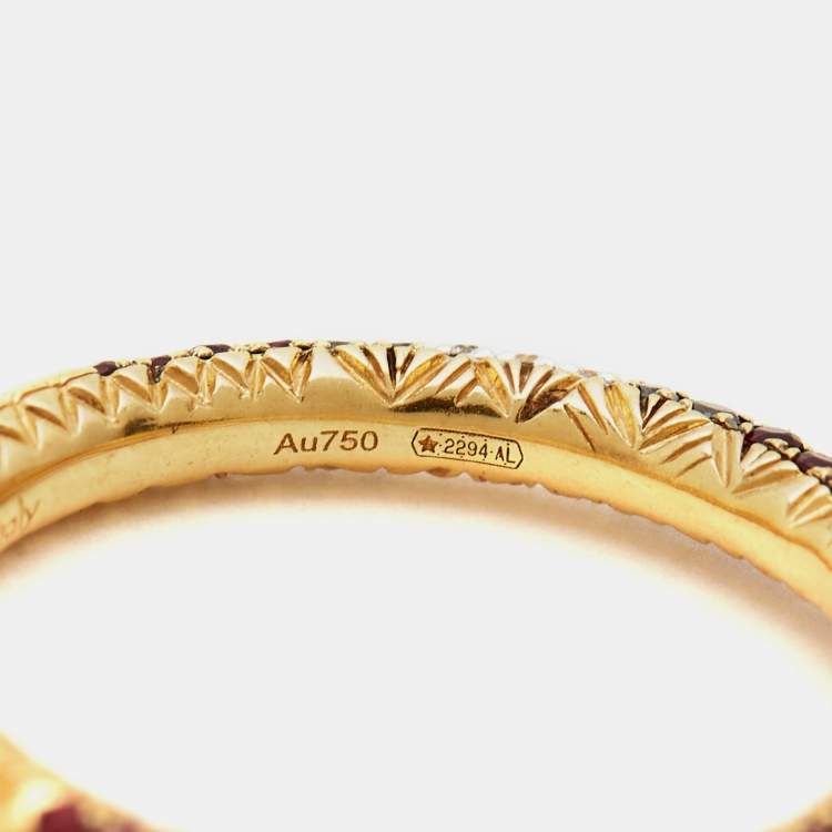 Pre Owned Gucci Ouroboros Multi Gemstone 18k Yellow Gold Ring Size 52