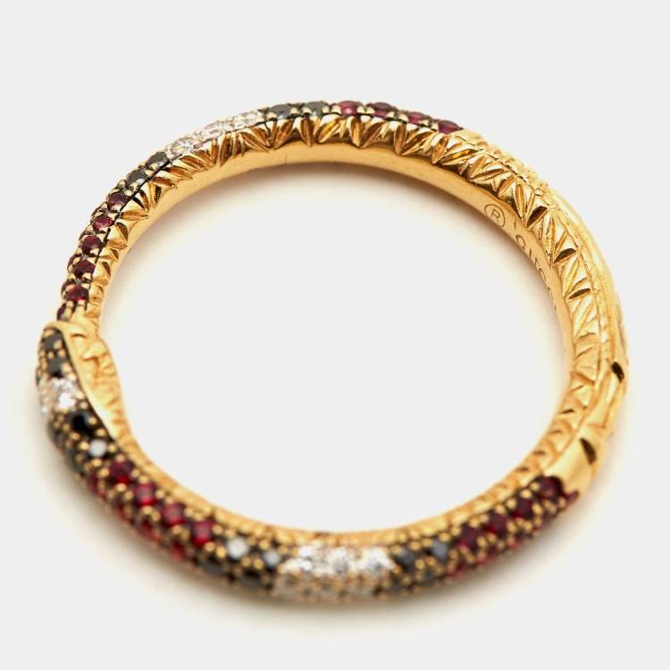 Pre Owned Gucci Ouroboros Multi Gemstone 18k Yellow Gold Ring Size 52