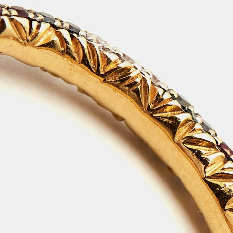 Pre Owned Gucci Ouroboros Multi Gemstone 18k Yellow Gold Ring Size 52
